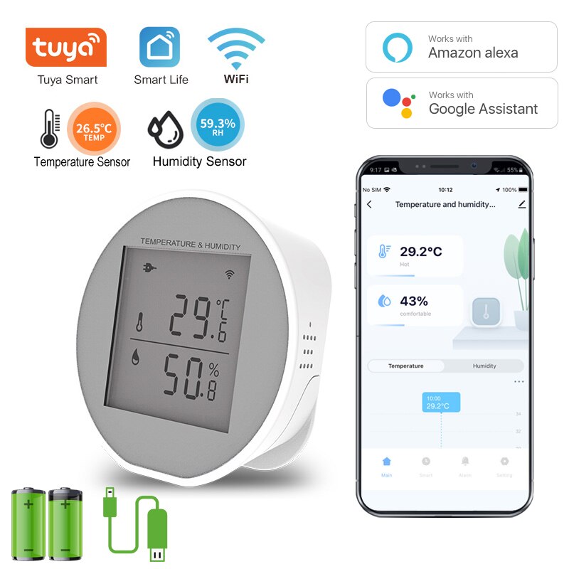 Tuya Smart WIFI Temperature And Humidity Sensor Indoor Hygrometer Thermometer With LCD Display Support USB powered